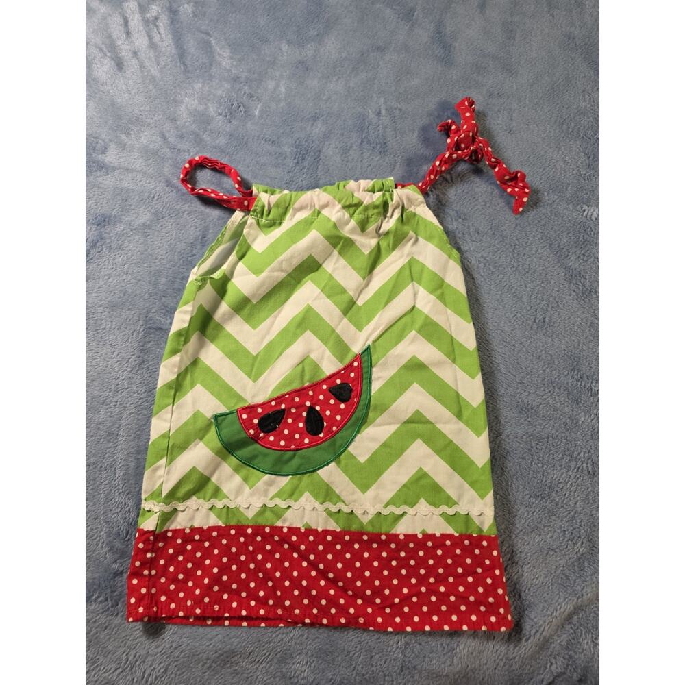 Girls Watermelon Pillowcase Dress XXS Green Chevron Red Polka Dot